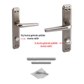 WC Banyo İç Kapı 1 Takım Kendinden Kilitli Kol Kolu Aynalı Sağa Sola Uygun Nikel Saten Metal Tutamak thumbnail 3