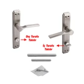 WC Banyo İç Kapı Kendinden Kilitli Kol Kolu Aynalı Sağa Sola Uygun Saten Renk Kapı Tutamağı 1 Takım thumbnail 3