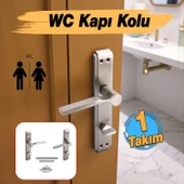 WC Banyo İç Kapı Kendinden Kilitli Kol Kolu Aynalı Sağa Sola Uygun Saten Renk Kapı Tutamağı 1 Takım thumbnail 2