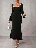 Biyeli uzun elbise siyah - 4