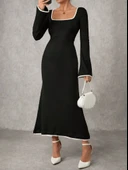 Biyeli uzun elbise siyah - 6