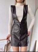 Deri jile elbise kahve w24796 - 2