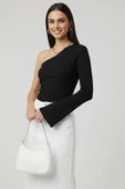 Tek Omuzlu Basic Bluz Siyah - 6