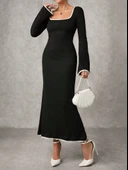 Biyeli uzun elbise siyah - 5