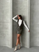 Deri jile elbise haki w24796 thumbnail 6