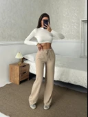 Fitilli şardonlu pantolon bej - 5