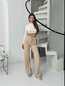 Fitilli şardonlu pantolon bej - 2