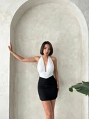 Önü büzgülü etek siyah s24222 - 5
