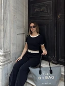 Crop pantolon biyeli takım siyah - 7