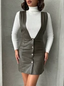 Deri jile elbise haki w24796 thumbnail 1