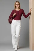 Çıtçıt Detaylı Bluz Bordo - 5