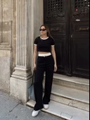 Crop pantolon biyeli takım siyah - 1