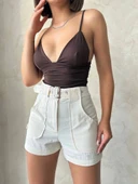 Kemer detaylı gabardin şort krem s25289 - 1