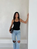 Ottoman toka askılı bluz siyah s4194 - 3