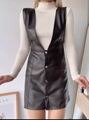 Deri jile elbise kahve w24796 - 3