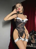 Dantel Transparan Siyah Badysuit 4'lü Takım 2033 - 1