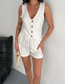 Kadın keten şort yelek takım s3461 thumbnail 7