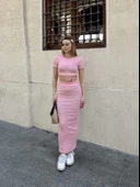 Çizgili etekli takım pembe s3609 - 7