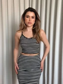 Çizgili etek crop takım - 2