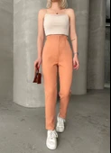 Beli lastikli karamel pantolon - 1
