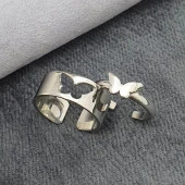 Kelebek Motifli Ayarlanabilir 925 Gümüş Çift Alyans Yüzük - 6