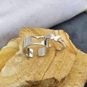 Kelebek Motifli Ayarlanabilir 925 Gümüş Çift Alyans Yüzük - 9