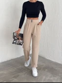 örme krep pantolon çift düğmeli - 2