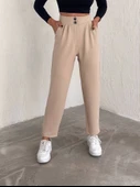 örme krep pantolon çift düğmeli - 1