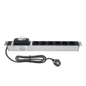 19" 1U 6'Lı Schuko Sigortalı Aluminyum Rack Kabin Grup Priz Pdu thumbnail 2