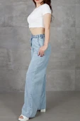Kadın Beli Lastikli Rahat Kesim Kot Pantolon - 4