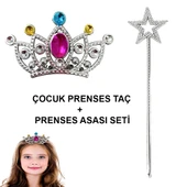Çocuklar İçin Taraklı Prenses Tacı ve Prenses Yıldız Asa Seti Gümüş - 1
