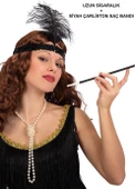 1920'ler Gatsby Aksesuar Seti – Siyah Charleston Saç Bandı & Sigaralık thumbnail 1
