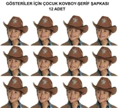 Kovboy Şerif Şapkası Kahve 12 Adet - Kostüm, Parti ve Gösteri Şapkası thumbnail 1