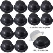 Siyah Renk Simli Melon Yuvarlak Parti Şapkası 12 Adet - 1