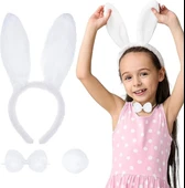 Beyaz Tavşan Kostüm Seti – Taç, Papyon, Kuyruk (12’li Paket) thumbnail 2