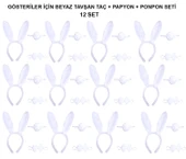 Beyaz Tavşan Kostüm Seti – Taç, Papyon, Kuyruk (12’li Paket) thumbnail 1