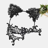 Siyah Renk Dantel Maske ve Dantel Kulak Taç Seti Yetişkin No 13 thumbnail 2