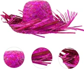 Tropikal Parti Pembe Fuşya Hasır Hawaii Şapkası 13x36 cm - 1