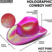 Neon Hologramlı Kovboy Model Parti Şapkası Fuşya Yetişkin 39X36X14 cm - 2