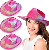 Neon Hologramlı Kovboy Model Parti Şapkası Fuşya Yetişkin 39X36X14 cm - 3