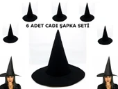 Siyah Cadı Şapkası Keçe Yetişkin Boy 6 Adet - 1