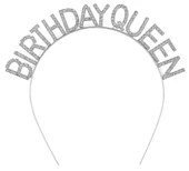 Gümüş Renk Kristal Taşlı Parlak Birthday Queen Yazılı Kraliçe Taç 16x17 cm thumbnail 1