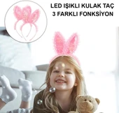 Kenarları Dantelli Pembe Pullu Payetli Led Işıklı Tavşan Kulak Taç 23x19 cm thumbnail 3