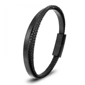 Siyah Deri Ve Saç Örgü İkili Çoklu Çelik Bileklik 31833B12D1 thumbnail 1