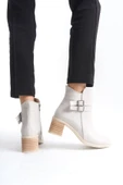 NOEMI Tokalı Fermuarlı Ortopedik Taban Topuklu Kadın Bot  CKT - Krem thumbnail 3