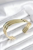 Eğik Şerit Model Gold Renk Pirinç Kadın Bileklik - 1