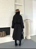 Kadın Siyah Uzun Trençkot Cepli Kuşaklı Rüzgar Kapaklı Yeni Sezon Dış Giyim thumbnail 6