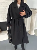 Kadın Siyah Uzun Trençkot Cepli Kuşaklı Rüzgar Kapaklı Yeni Sezon Dış Giyim thumbnail 8