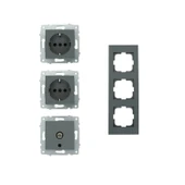 Ovivo Grano Füme Topraklı Priz + Topraklı Priz + Uydu Tv Prizi - 2