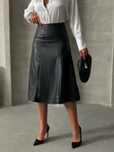 Komple parçalı deri etek siyah h26441 thumbnail 5